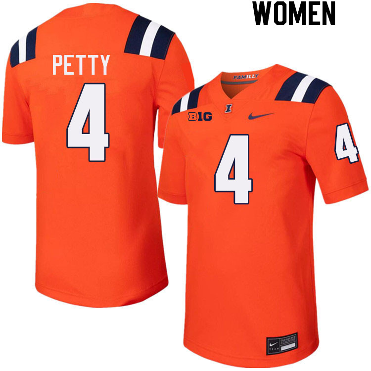 Women #4 Trey Petty Illinois Fighting Illini College Football Jerseys Stitched-Orange